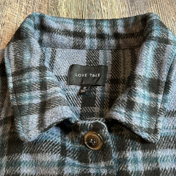 Love Tree Womens Fleece Plaid Oversized Shacket Jacket Long Sleeve Medium Blue - Picture 2 of 9